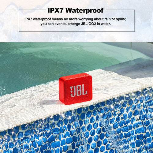 Altavoz inalámbrico Bluetooth JBL GO 2 resistente al agua IPX7 con micrófono.