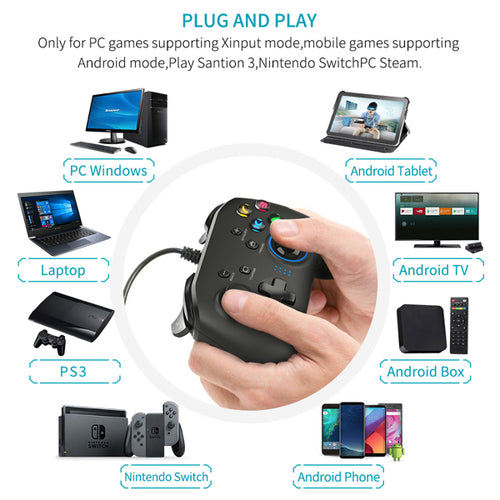 Control de juegos con cable, joystick y función de doble vibración.