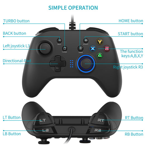 Control de juegos con cable, joystick y función de doble vibración.