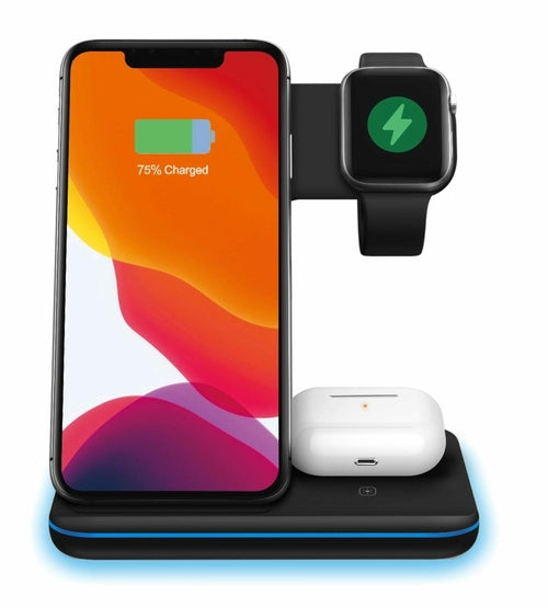 Estación de carga inalámbrica rápida Ninja 3 en 1 de 15 W para teléfonos móviles