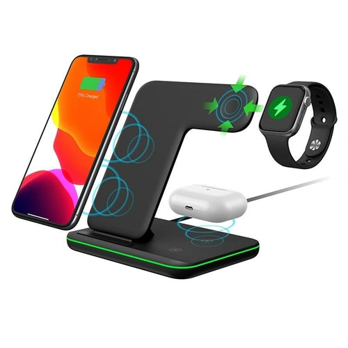 Estación de carga inalámbrica rápida Ninja 3 en 1 de 15 W para teléfonos móviles